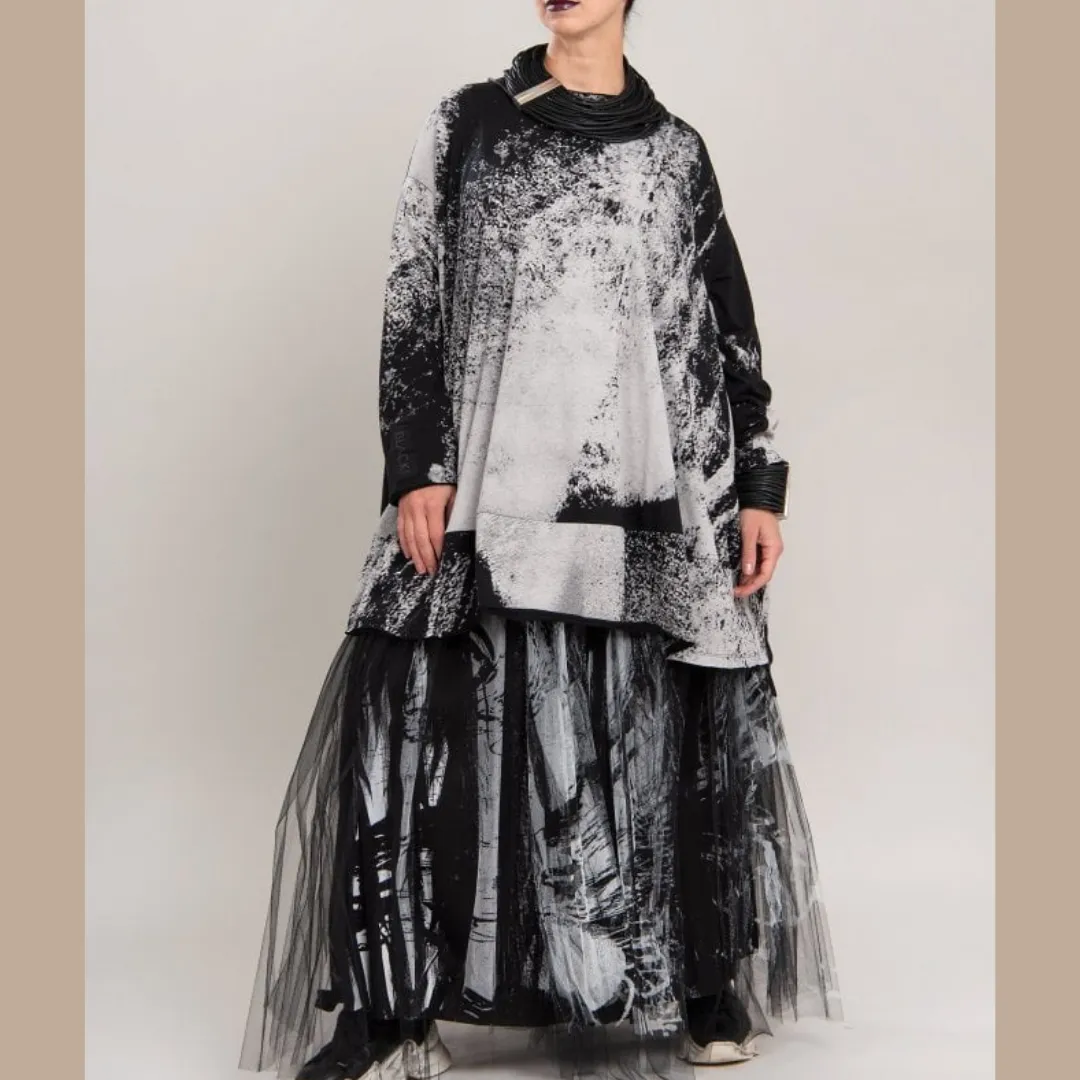 Handpainted Layered Tulle Skirt - Black