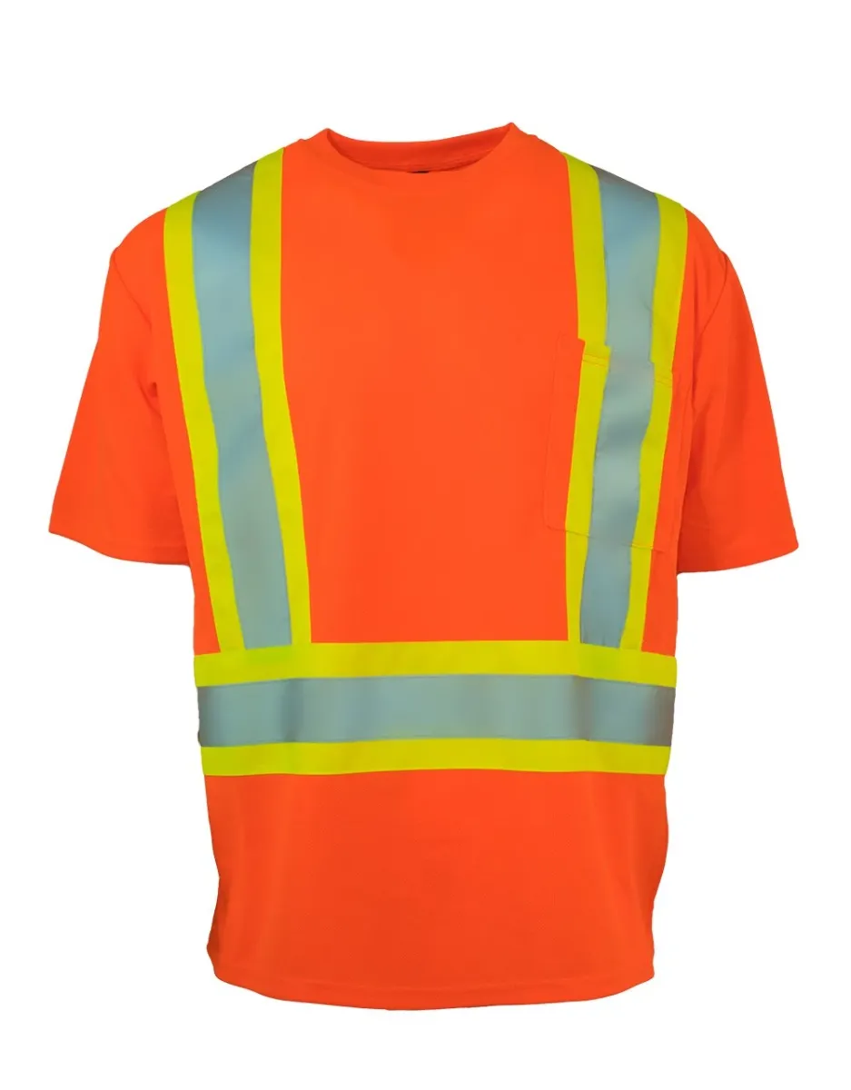 Hi Vis Short Sleeve Safety T-Shirt with Chest Pocket in Orange