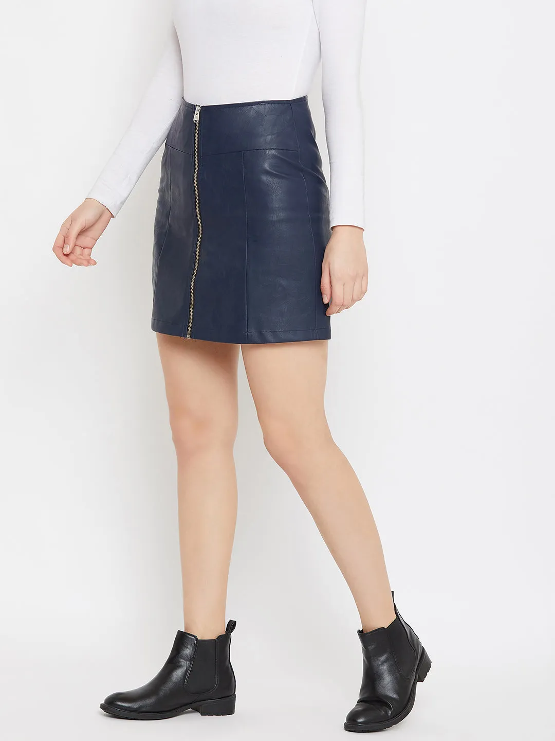 JUMP USA Women Navy Blue Solid Mini Pencil Skirt