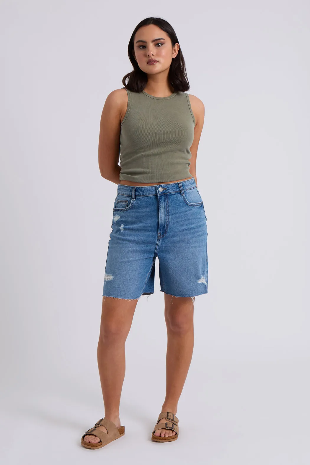 Khaki Washed Ribbed Racer Vest