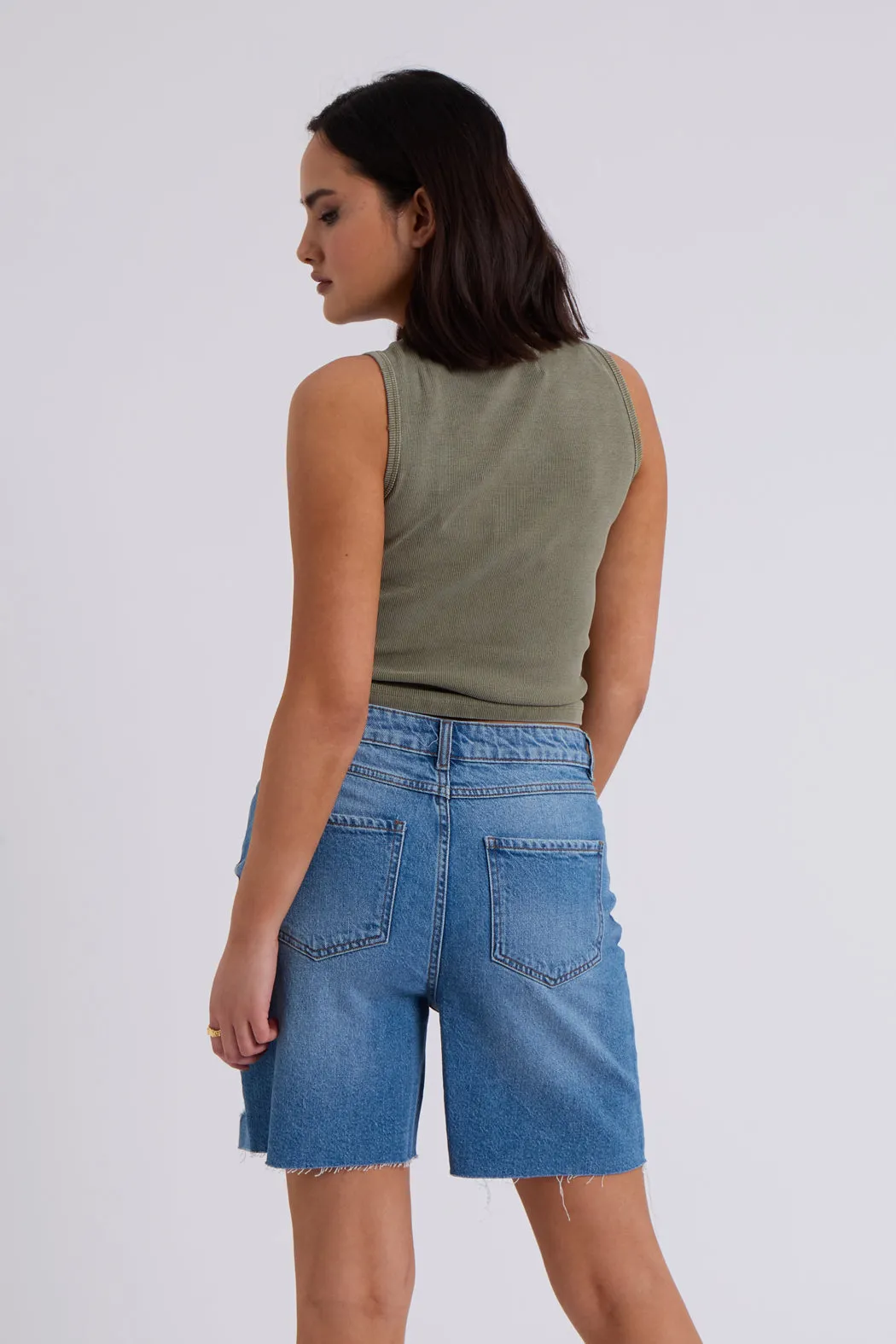 Khaki Washed Ribbed Racer Vest