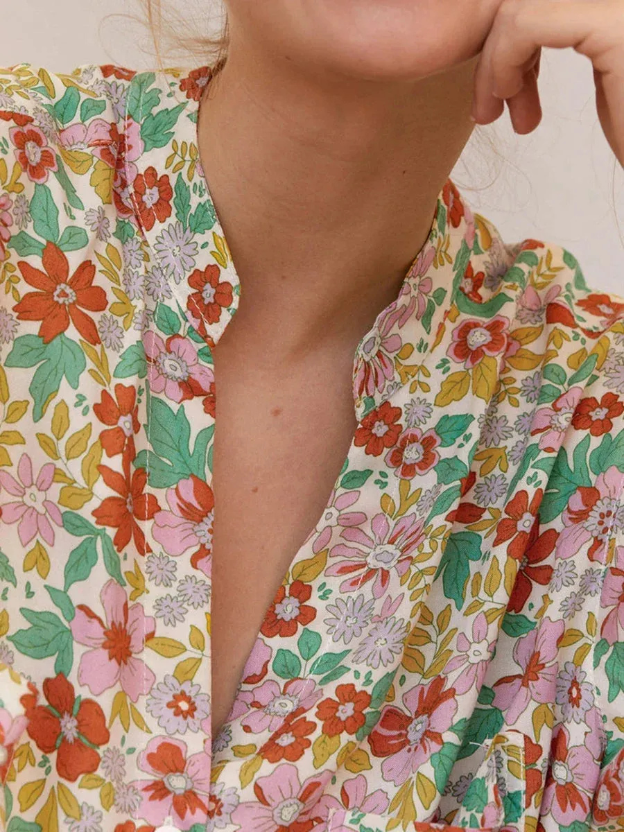 Leaves Print Short Sleeve Button Closure Shirt Shorts Loungewear Flower Pajamas