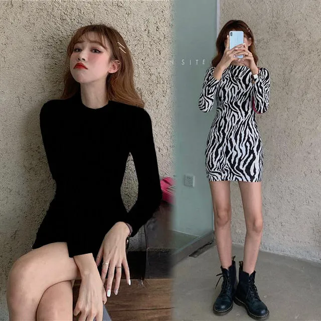 Long Sleeved Sexy Hip Flattering Striped Dress Women Slim Look Dress