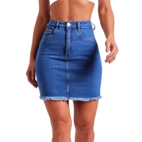 LVSANW Women Fashion Tassel Splicing Hem Denim Skirt Summer Slim Fit Wrap Hip Half-body Dress Female Daily Elegant Office Commuter Wear
