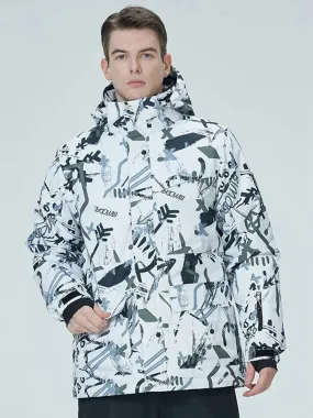 Men Graffiti Print Ski Jacket 2025 Winter Insulated Snow Coat