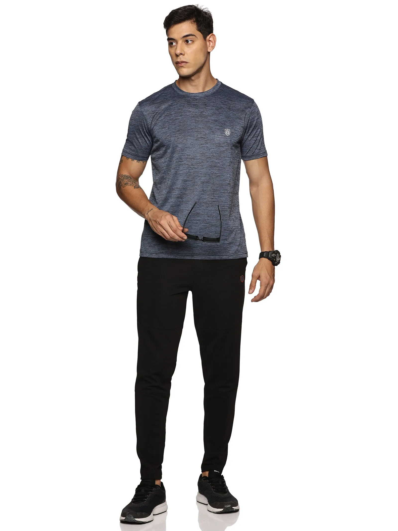 Men Regular Fit Round Neck Half sleeve T shirt (Blue)