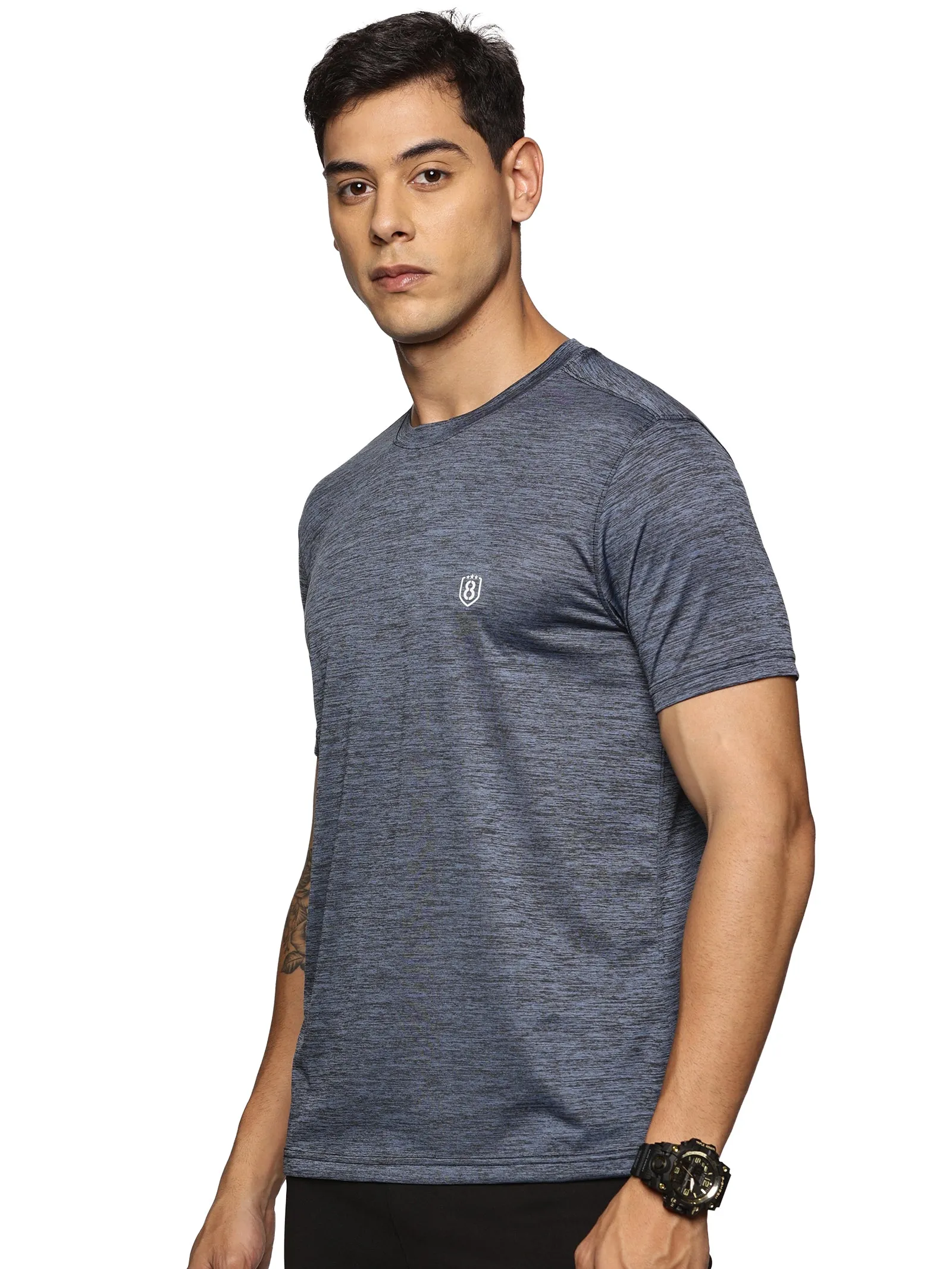 Men Regular Fit Round Neck Half sleeve T shirt (Blue)