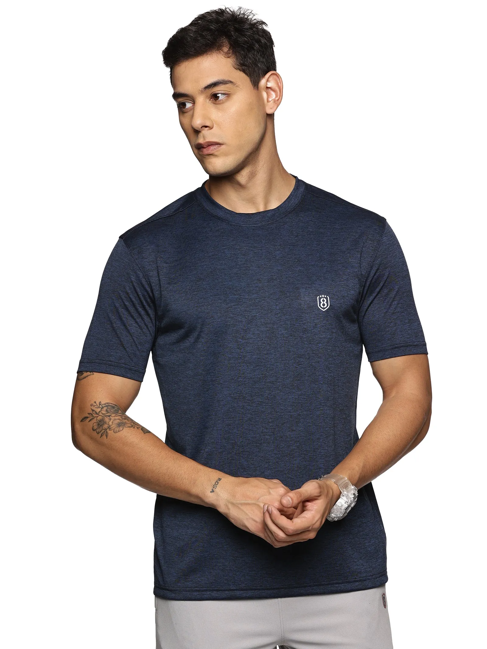 Men Regular Fit Round Neck Half sleeve T shirt (Blue)