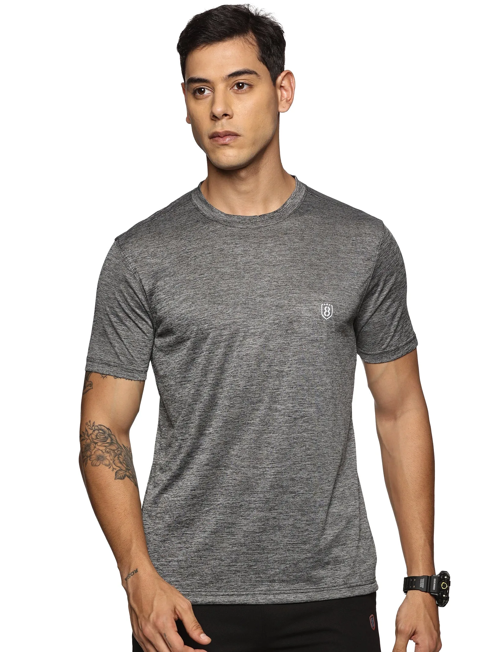 Men Regular Fit Round Neck Half sleeve T shirt (Light Grey)