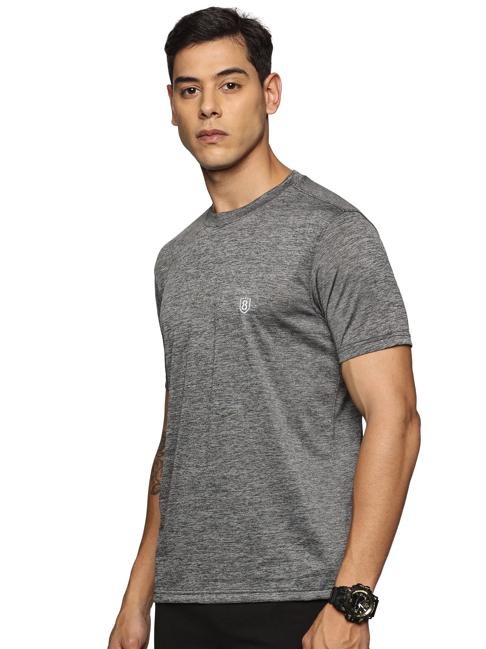 Men Regular Fit Round Neck Half sleeve T shirt (Light Grey)