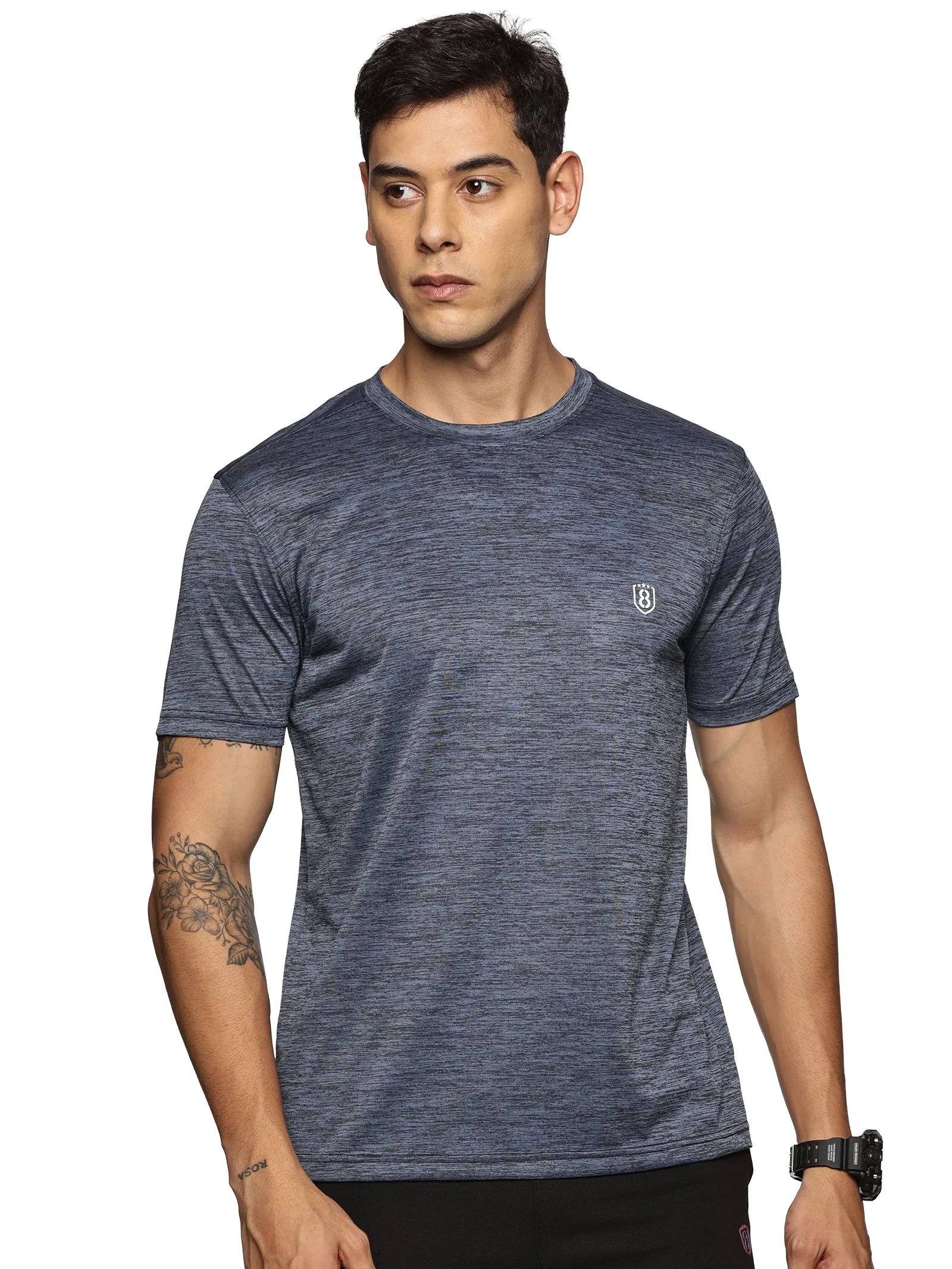 Men Regular Fit Round Neck Half sleeve T shirt (Light Grey)