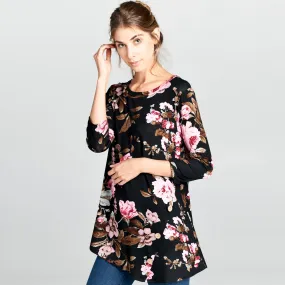 Natural Wood Button Floral Top