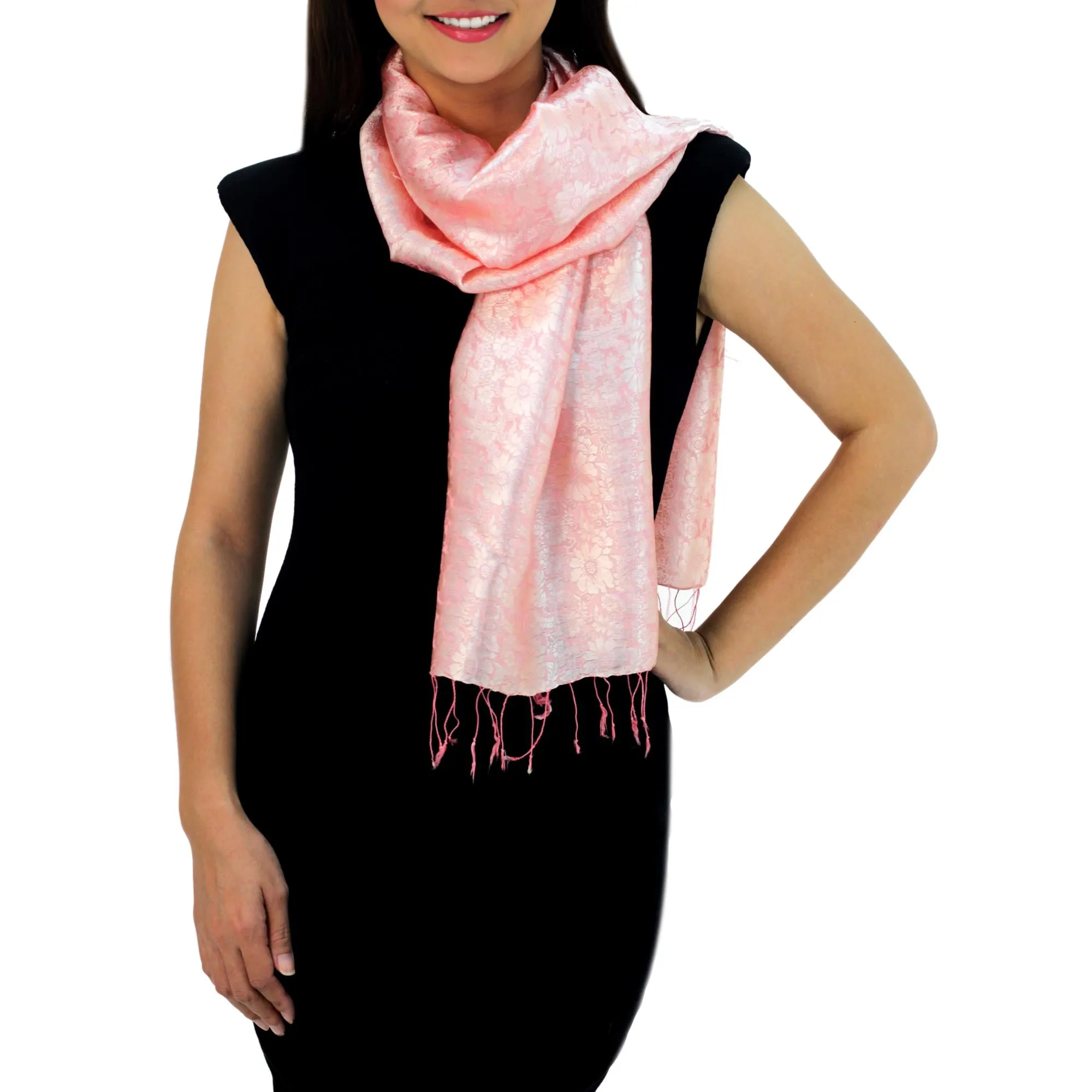 Peach Color Woven Floral Scarf from Thailand - Peach Bouquet | NOVICA