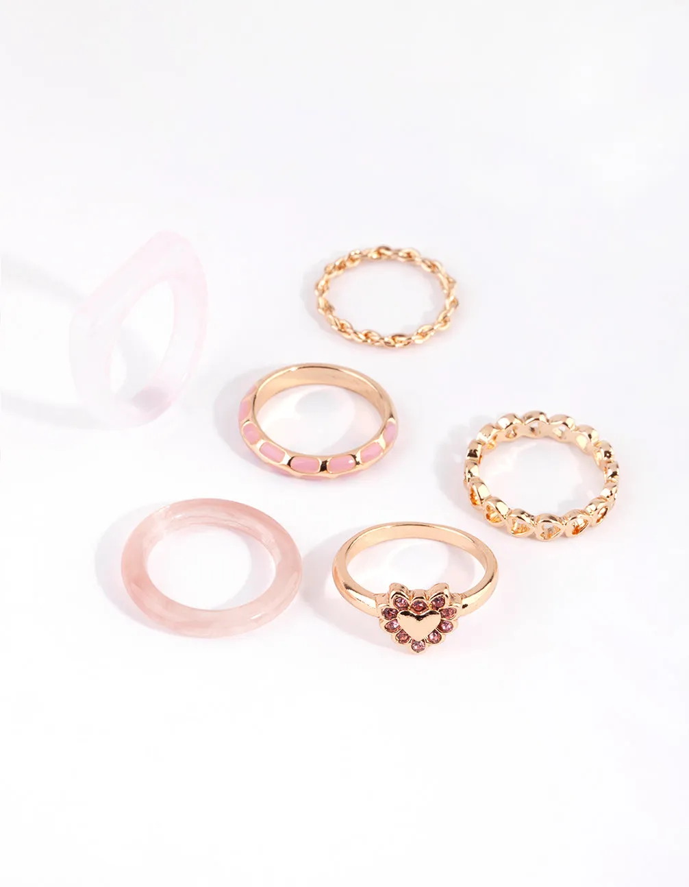 Pink Acrylic Heart Ring Pack