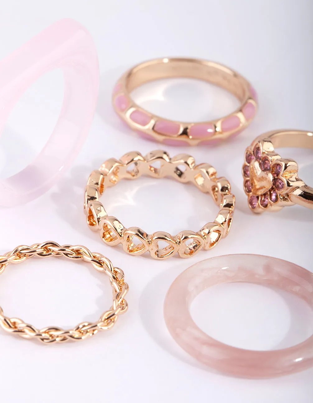 Pink Acrylic Heart Ring Pack