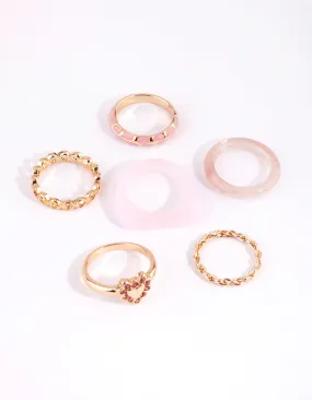 Pink Acrylic Heart Ring Pack