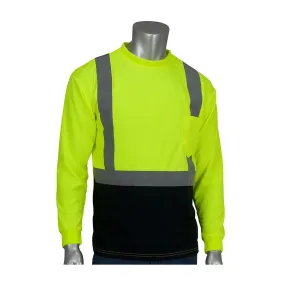 PIP 312-1350B-LY/6X ANSI Type R Class 2 Long Sleeve T-Shirt with 50  UPF Sun Protection and  Black Bottom Front