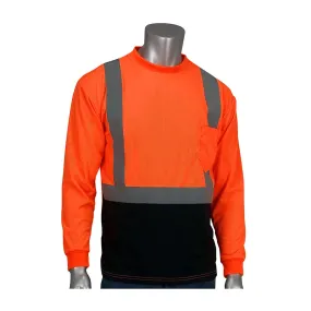 PIP 312-1350B-OR/XL ANSI Type R Class 2 Long Sleeve T-Shirt with 50  UPF Sun Protection and  Black Bottom Front