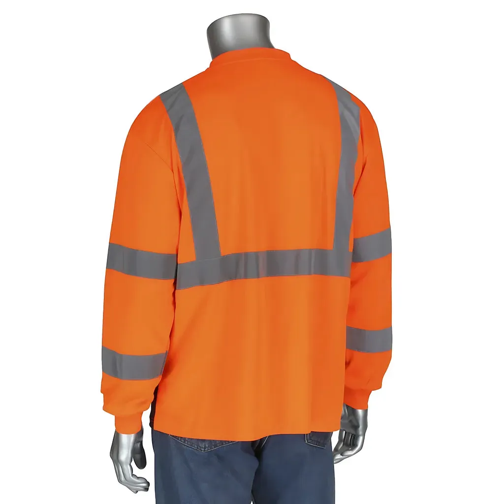 PIP 313-1390B-OR/5X ANSI Type R Class 3 Long Sleeve T-Shirt with 50  UPF Sun Protection and Black Bottom Front