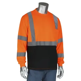 PIP 313-1390B-OR/5X ANSI Type R Class 3 Long Sleeve T-Shirt with 50  UPF Sun Protection and Black Bottom Front