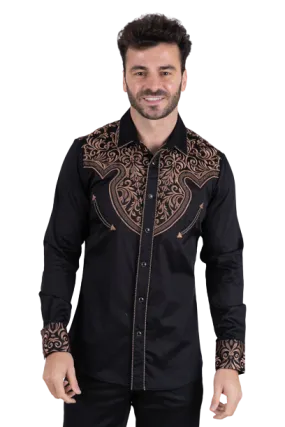 Platini Men's Cotton Black Embroidered Shirt