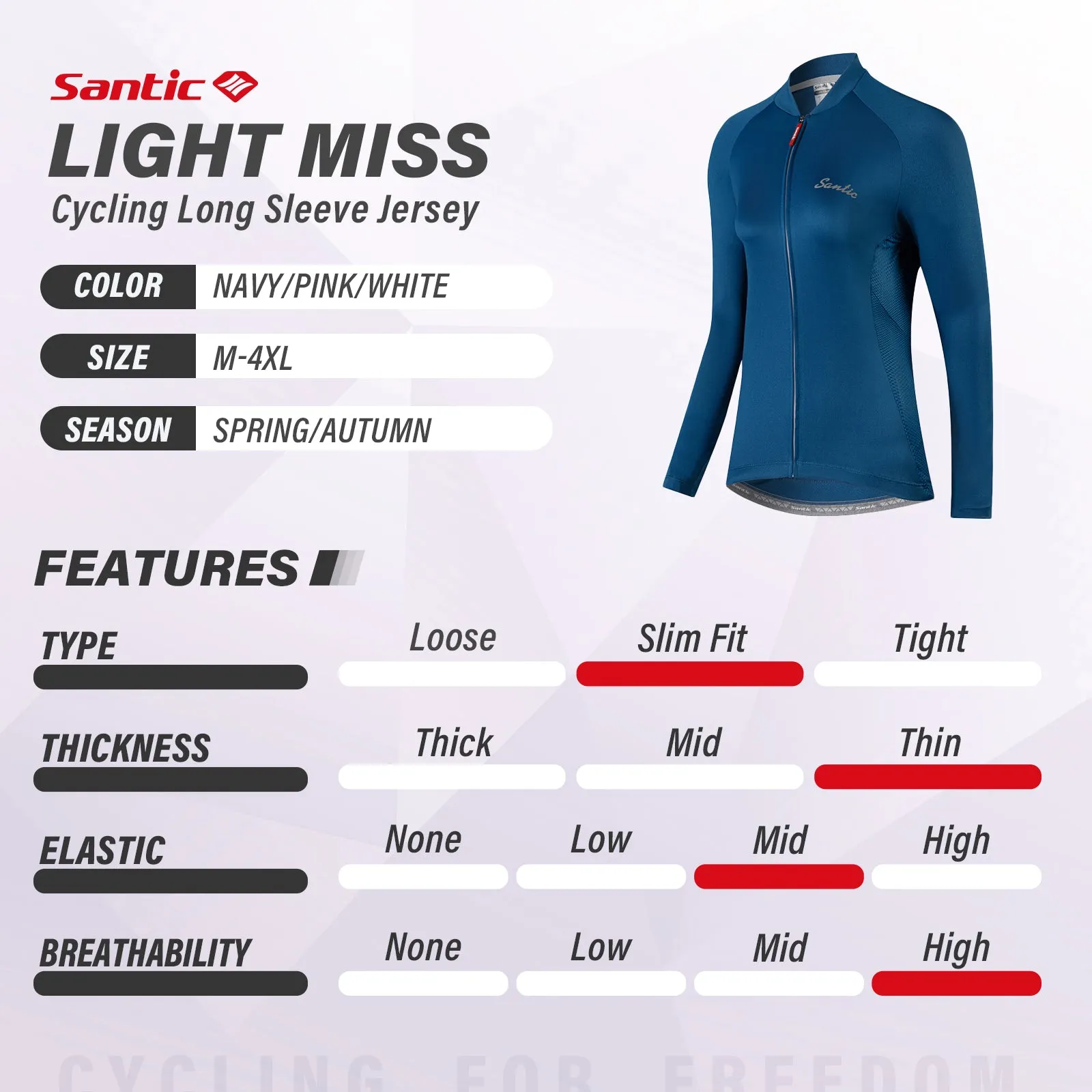 Santic Light Miss Navy Women jersey Long Sleeve