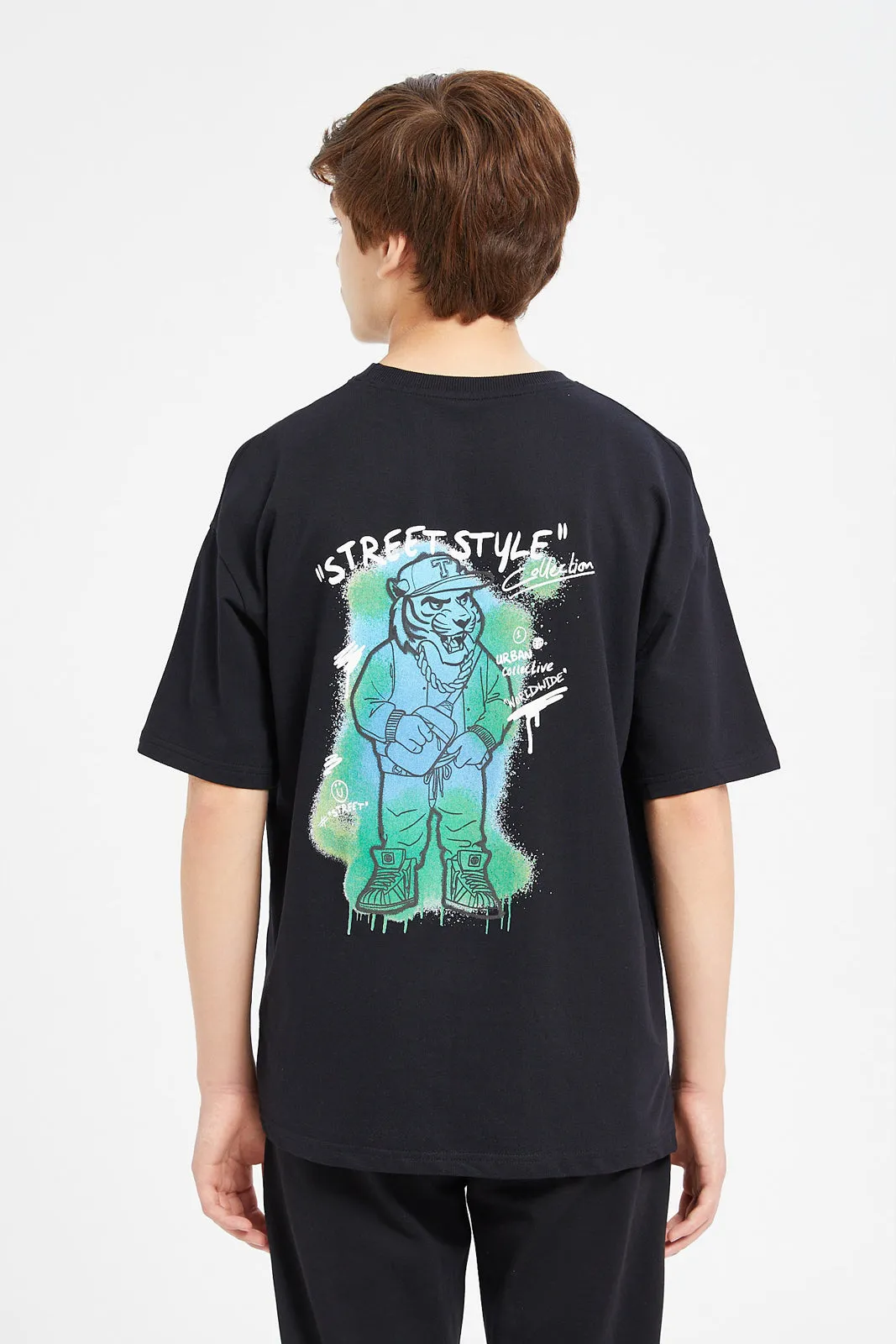 Senior Boys Black Lion Oversize T-Shirt