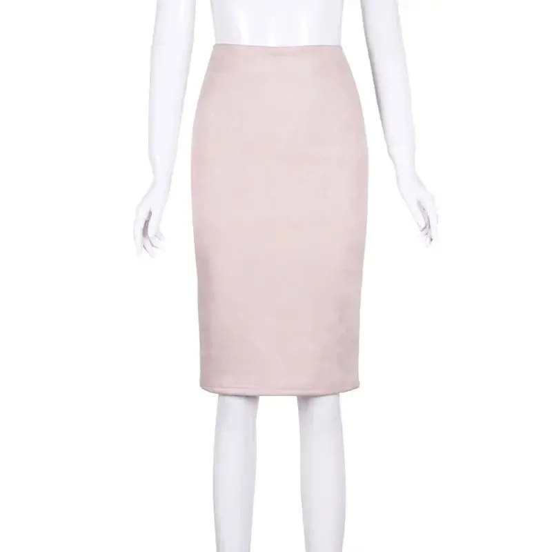 Sexy Multi Color Suede Midi Pencil Skirt Women 2024 Fashion Elastic High Waist Office Lady Bodycon Skirts Saias