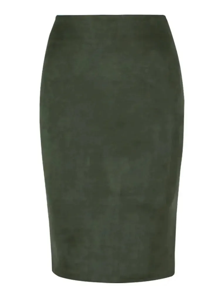 Sexy Multi Color Suede Midi Pencil Skirt Women 2024 Fashion Elastic High Waist Office Lady Bodycon Skirts Saias
