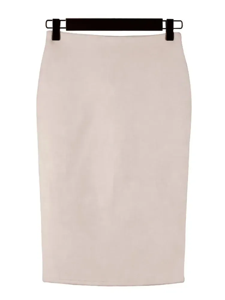 Sexy Multi Color Suede Midi Pencil Skirt Women 2024 Fashion Elastic High Waist Office Lady Bodycon Skirts Saias