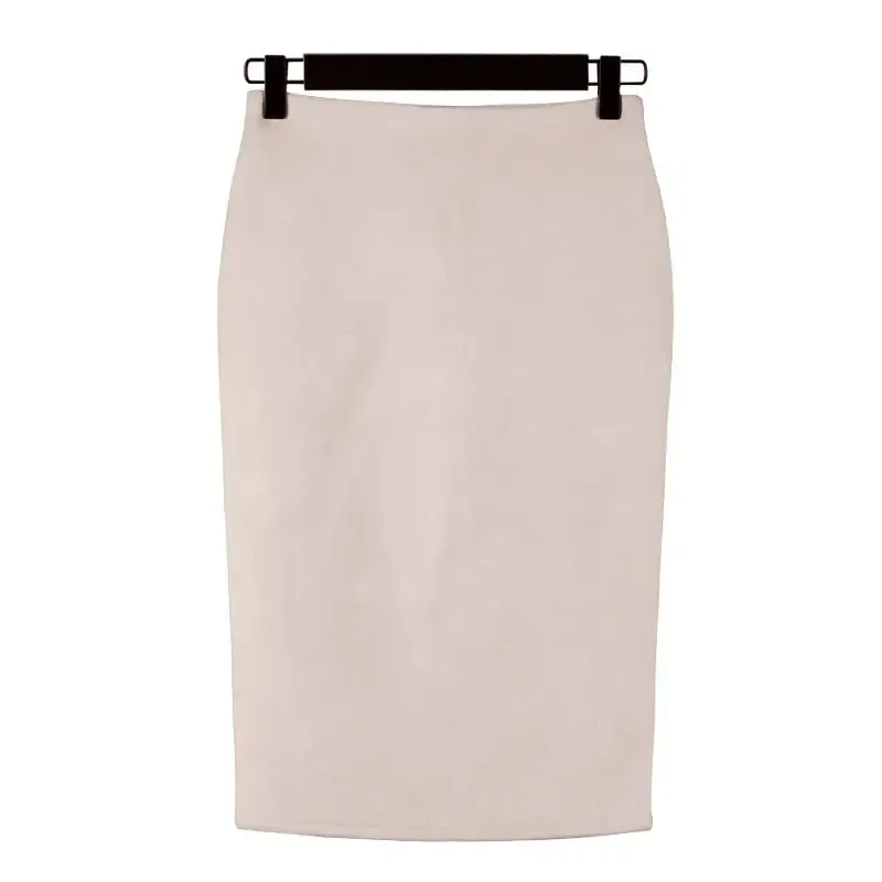 Sexy Multi Color Suede Midi Pencil Skirt Women 2024 Fashion Elastic High Waist Office Lady Bodycon Skirts Saias