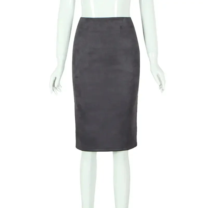 Sexy Multi Color Suede Midi Pencil Skirt Women 2024 Fashion Elastic High Waist Office Lady Bodycon Skirts Saias