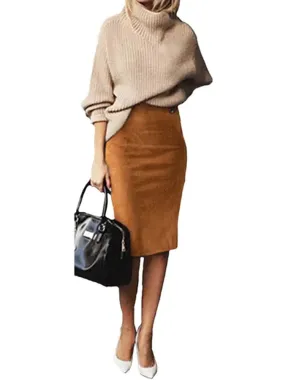 Sexy Multi Color Suede Midi Pencil Skirt Women 2024 Fashion Elastic High Waist Office Lady Bodycon Skirts Saias