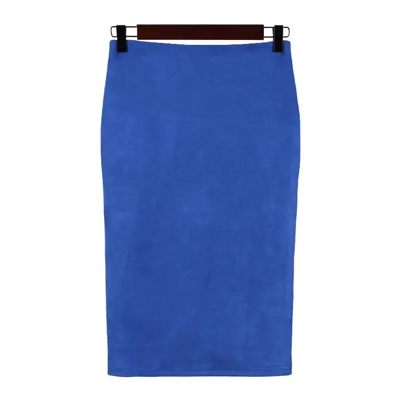 Sexy Multi Color Suede Midi Pencil Skirt Women 2024 Fashion Elastic High Waist Office Lady Bodycon Skirts Saias