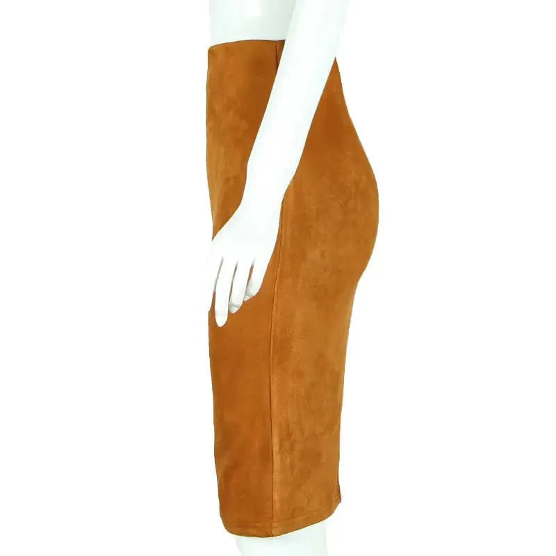 Sexy Multi Color Suede Midi Pencil Skirt Women 2024 Fashion Elastic High Waist Office Lady Bodycon Skirts Saias