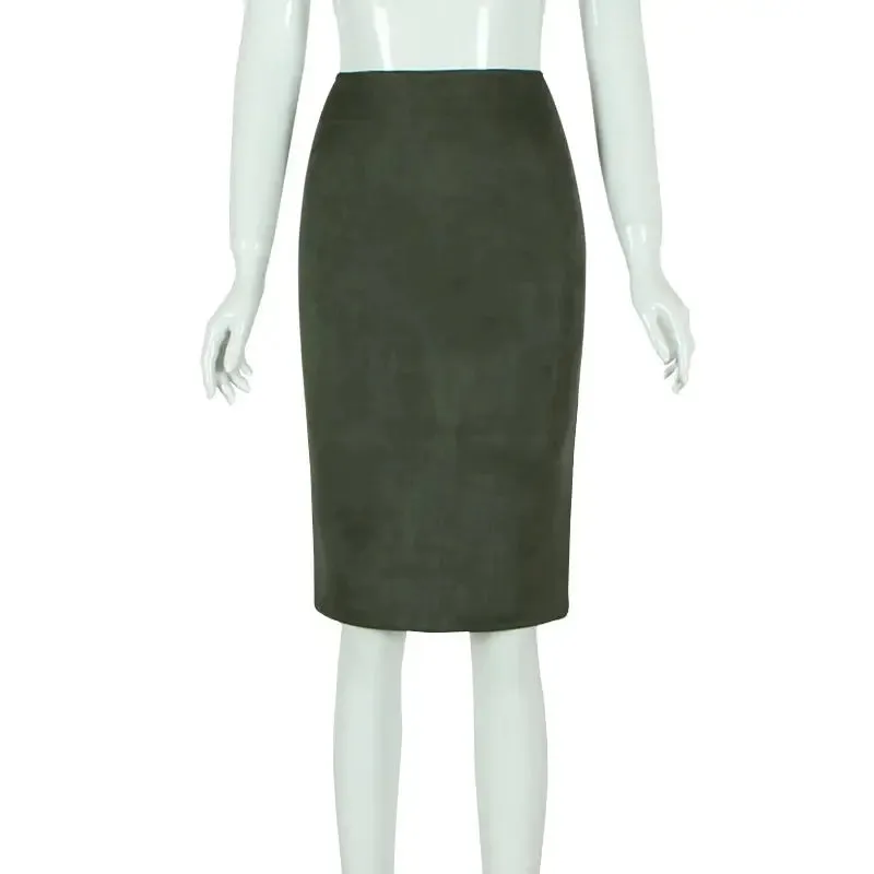 Sexy Multi Color Suede Midi Pencil Skirt Women 2024 Fashion Elastic High Waist Office Lady Bodycon Skirts Saias