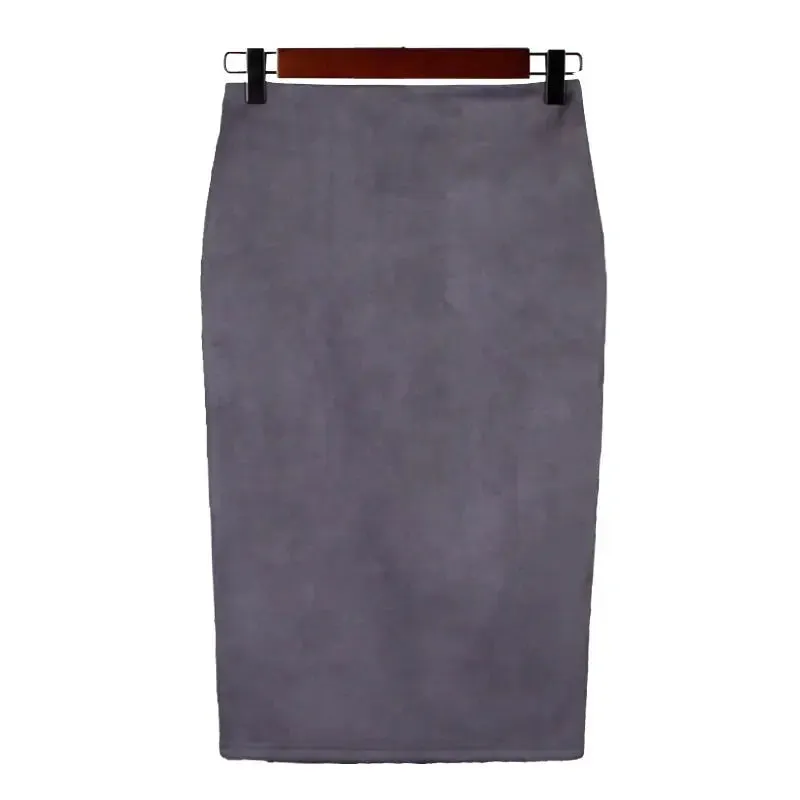 Sexy Multi Color Suede Midi Pencil Skirt Women 2024 Fashion Elastic High Waist Office Lady Bodycon Skirts Saias