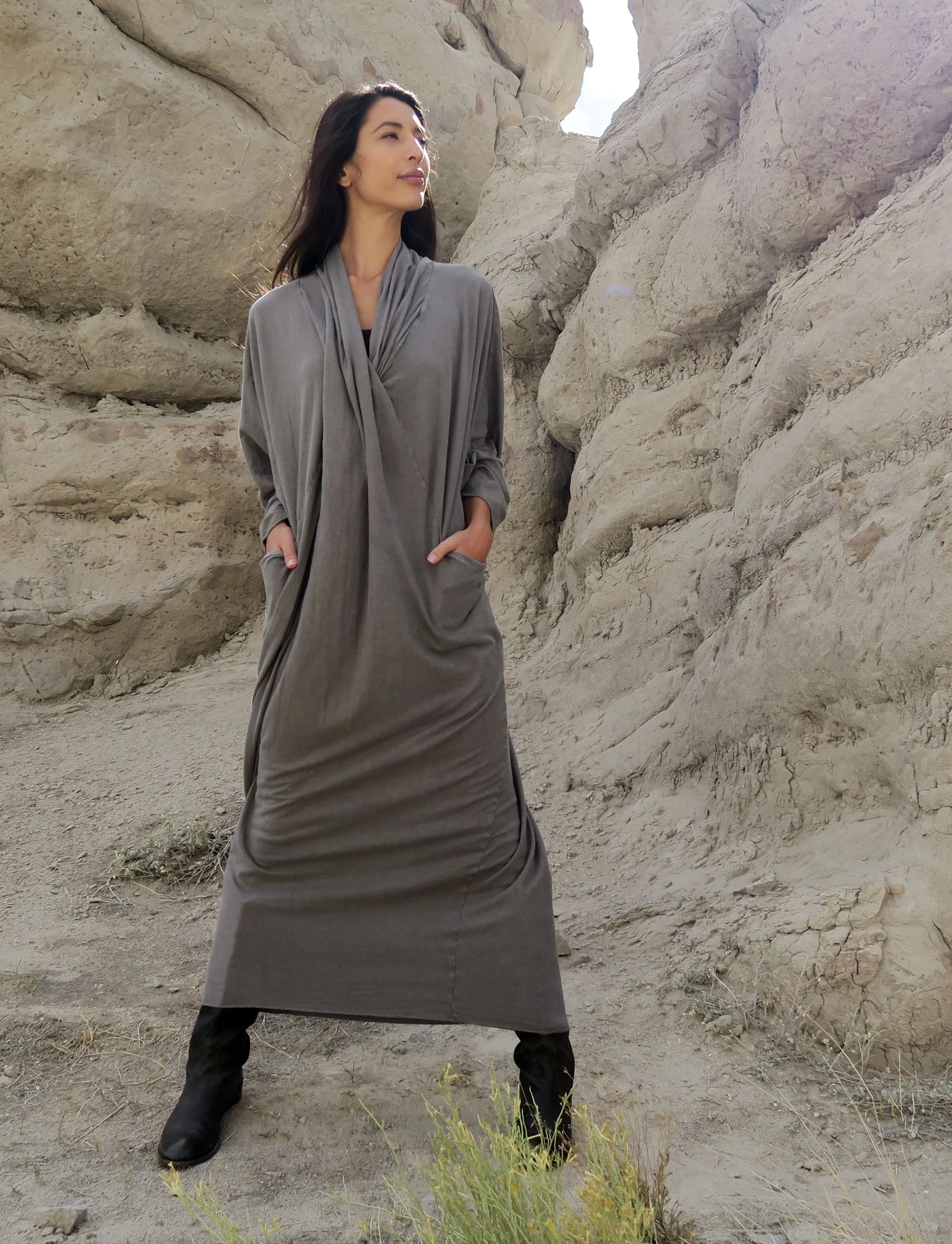 Shawl Collar Origami Long Kaftan