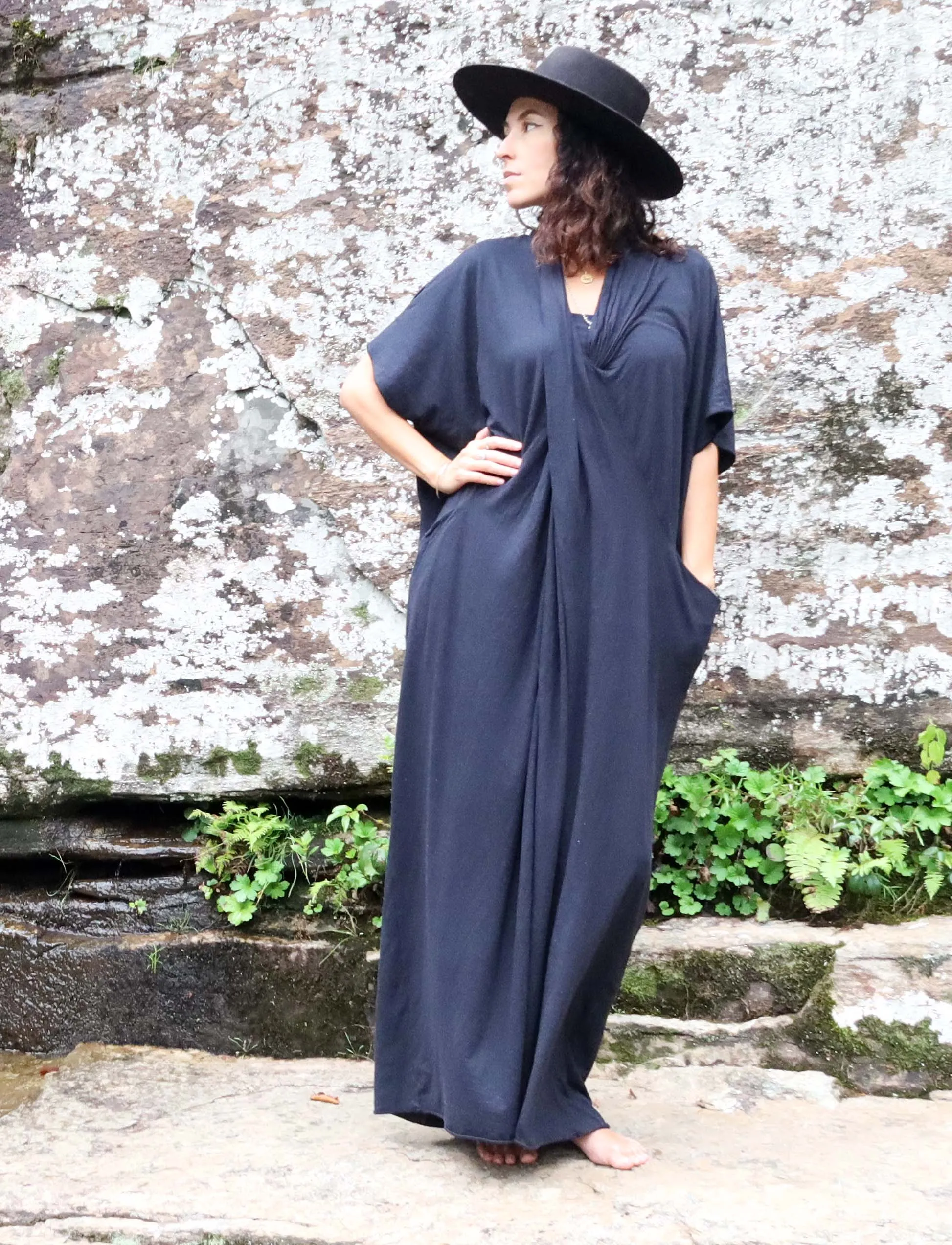 Shawl Collar Origami Long Kaftan