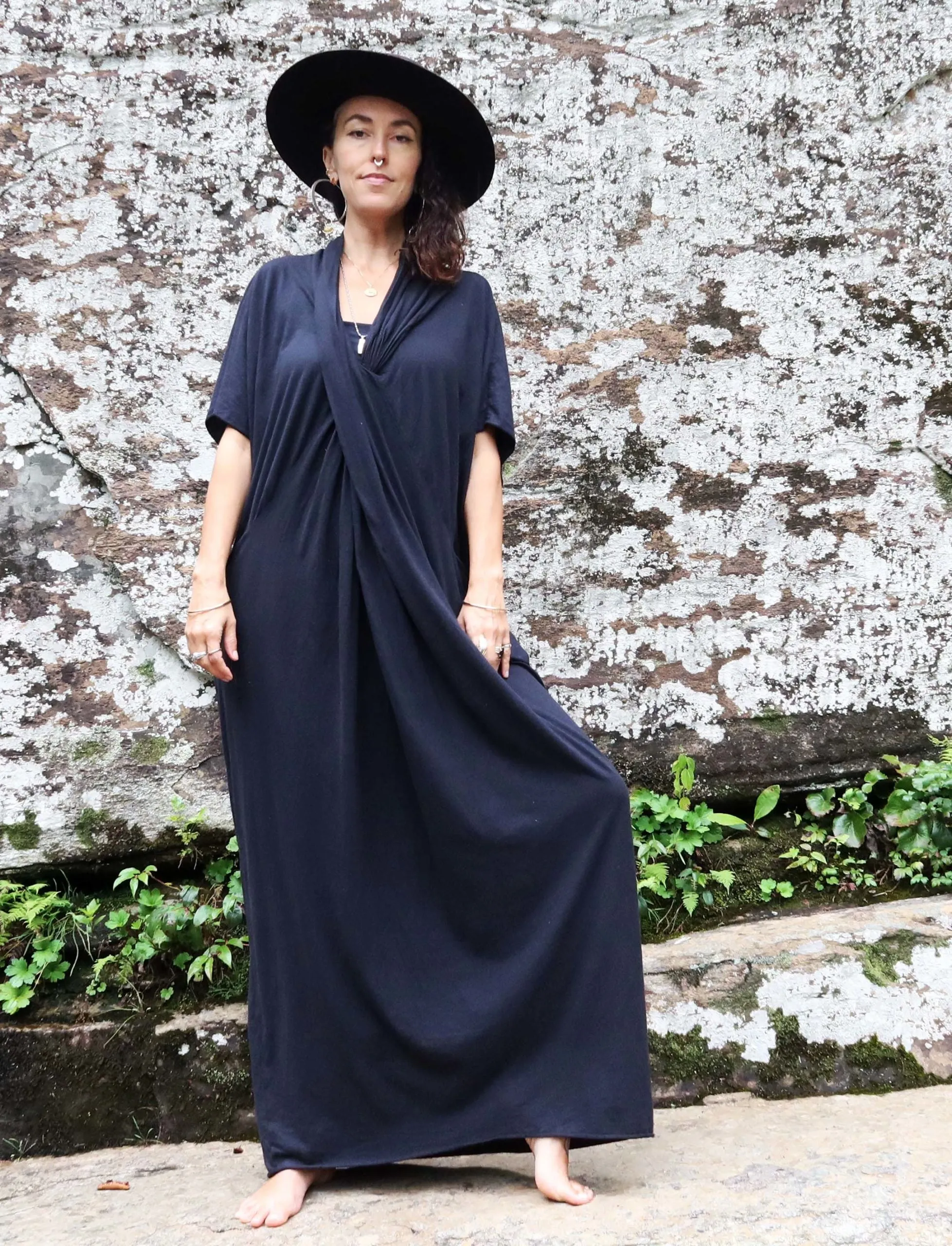 Shawl Collar Origami Long Kaftan