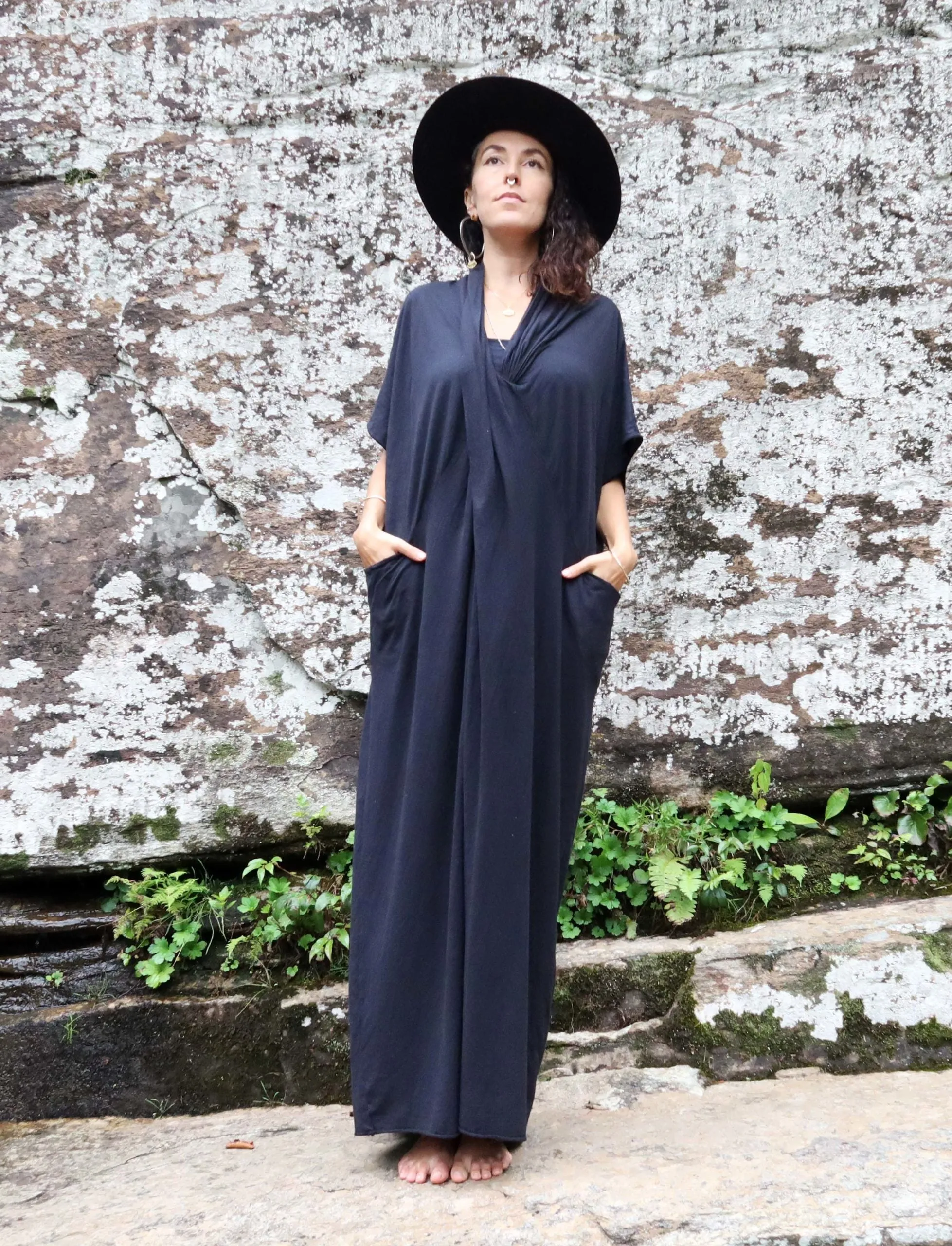 Shawl Collar Origami Long Kaftan