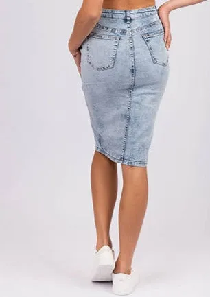 Silvie Denim Knee Length Skirt with Front Split