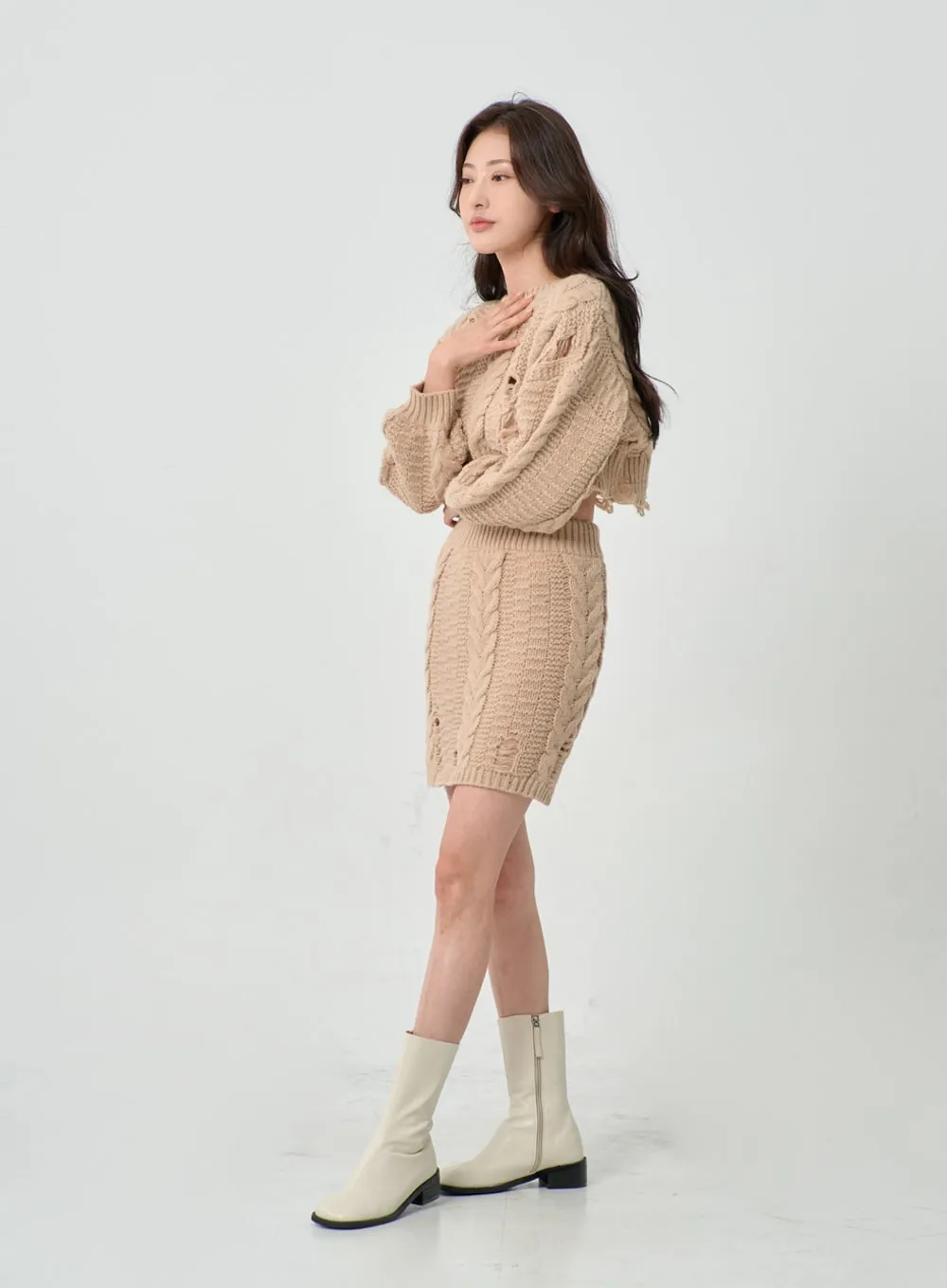 Twist Pattern Ripped Pencil Mini Skirt IN08