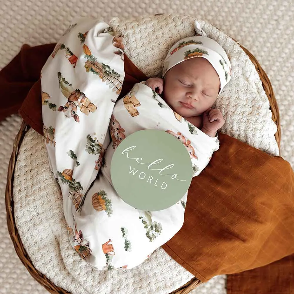 Unisex Cotton Farm Baby Jersey Wrap & Beanie Set