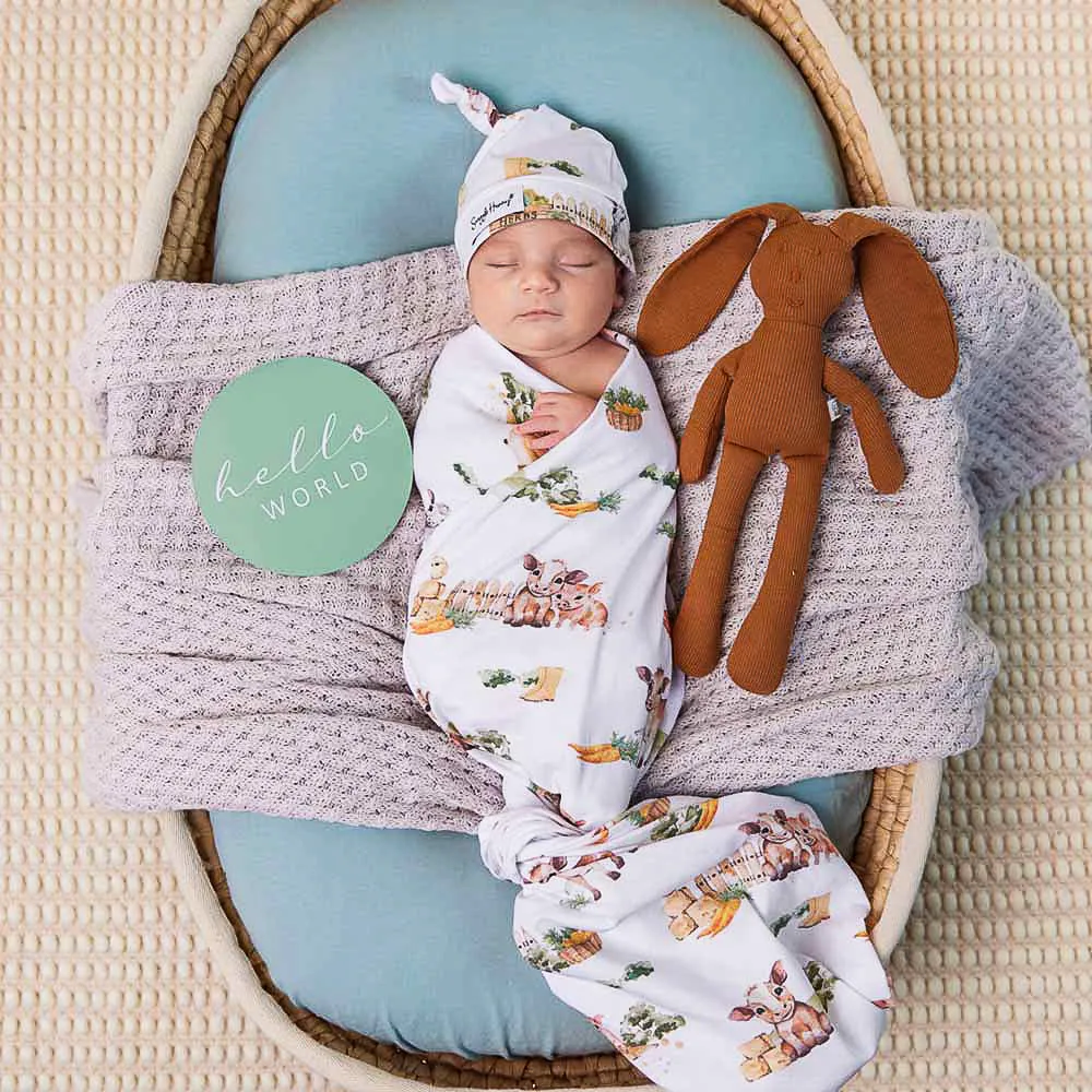 Unisex Cotton Farm Baby Jersey Wrap & Beanie Set