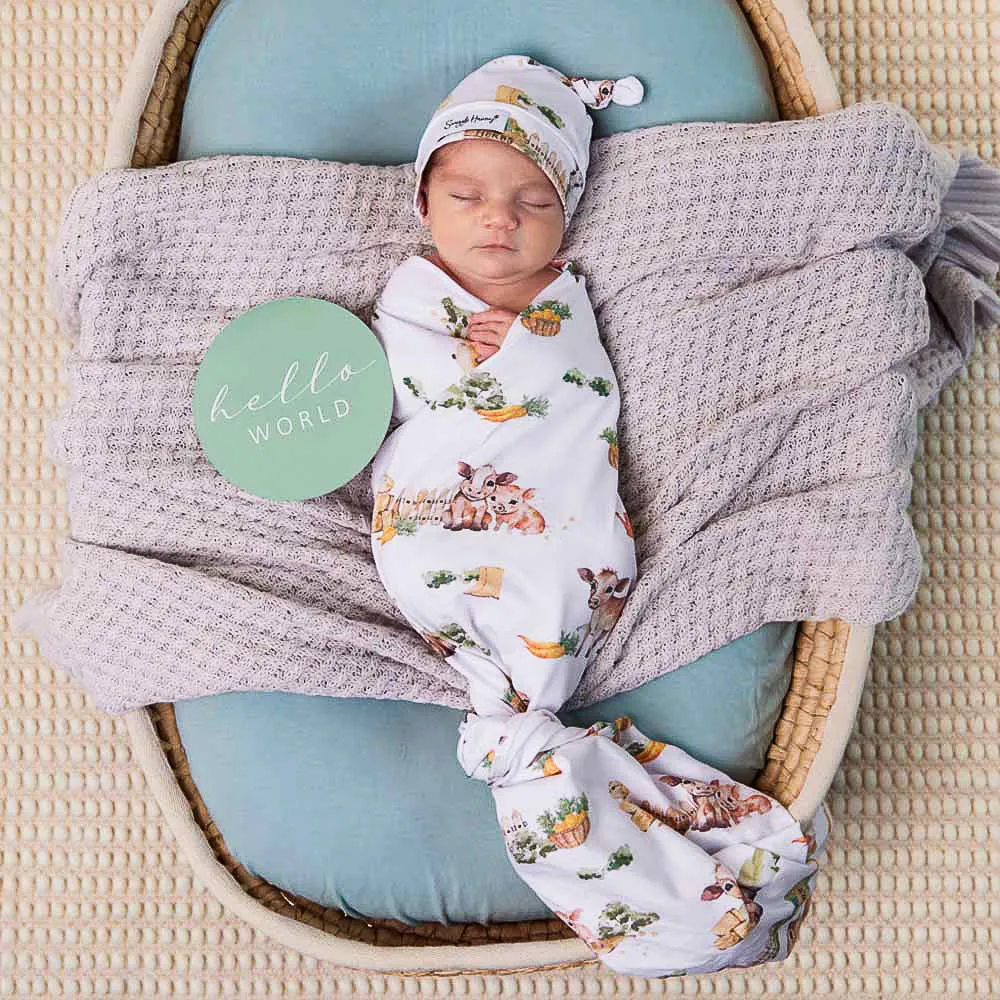 Unisex Cotton Farm Baby Jersey Wrap & Beanie Set