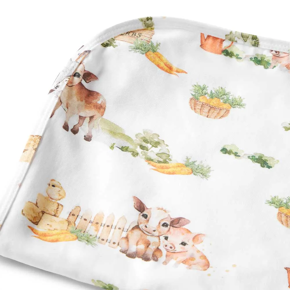 Unisex Cotton Farm Baby Jersey Wrap & Beanie Set
