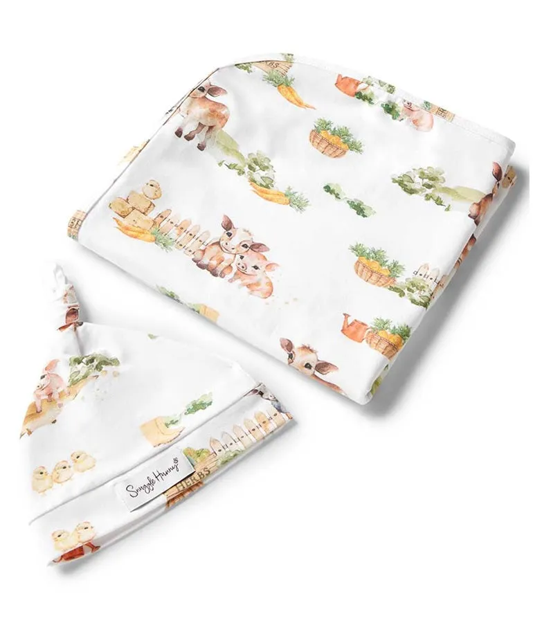 Unisex Cotton Farm Baby Jersey Wrap & Beanie Set