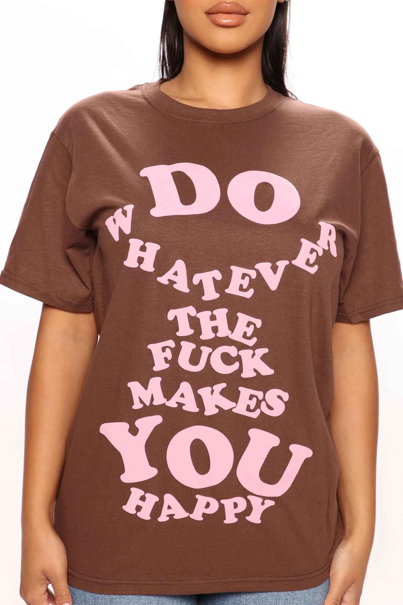 Whatever Makes You Happy Puff Print Tee - Brown
