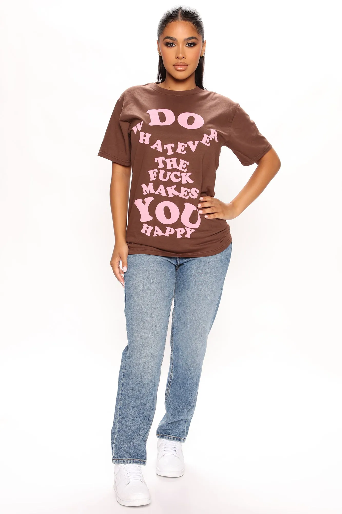 Whatever Makes You Happy Puff Print Tee - Brown